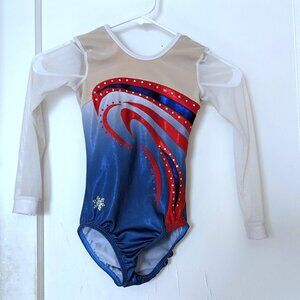 Snowflake Design Gymnastics Leotard Competition Red Blue Foil Size CM